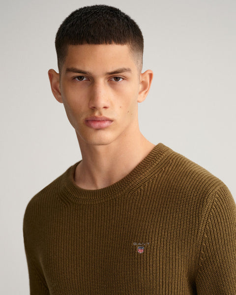 GANT 8060038-335 Cotton-Wool Rib Crew Neck Pullover ARMY GREEN