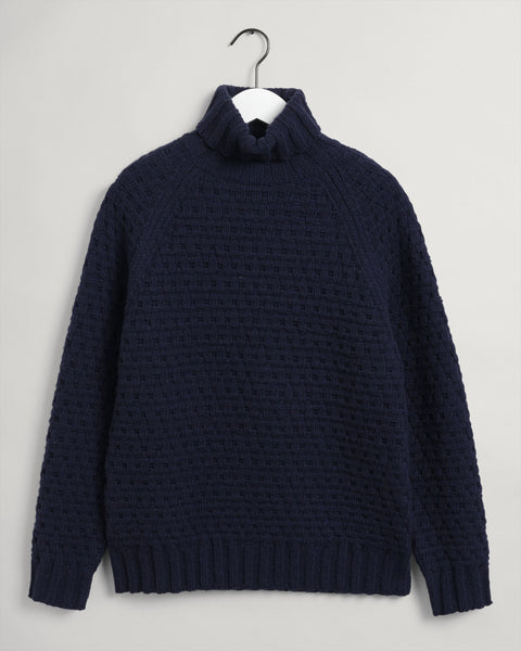 GANT 8070011-433 Chunky Texture Turtle Neck Pullover BLU NAVY