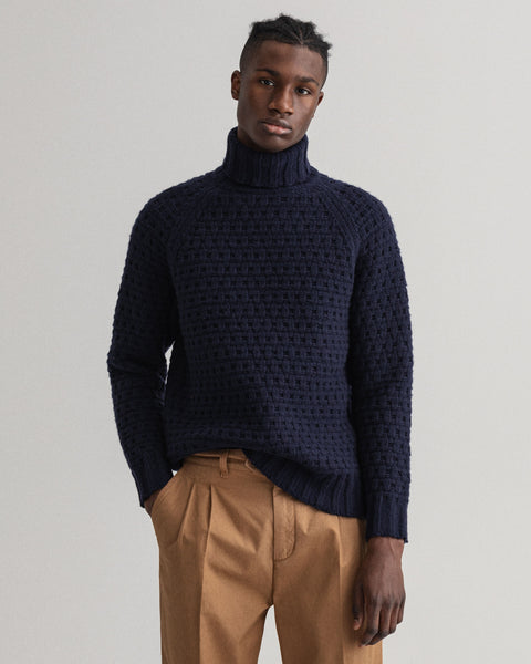 GANT 8070011-433 Chunky Texture Turtle Neck Pullover BLU NAVY
