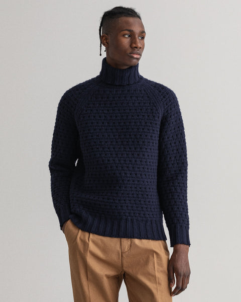 GANT 8070011-433 Chunky Texture Turtle Neck Pullover BLU NAVY