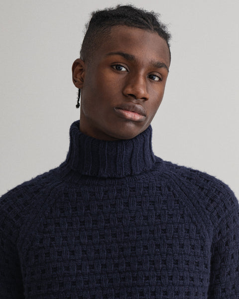 GANT 8070011-433 Chunky Texture Turtle Neck Pullover BLU NAVY