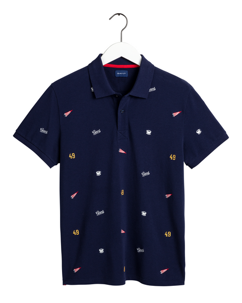 GANT 2022074-433 French Embroidery Contrast Collar Pique' Polo SS Rugger BLU NAVY