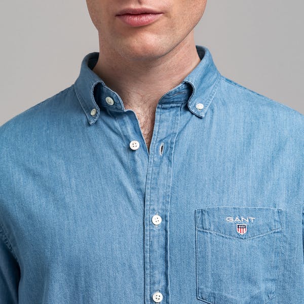 Gant 3040520-980 Regular Indigo Button Down Denim Shirt Light Blue