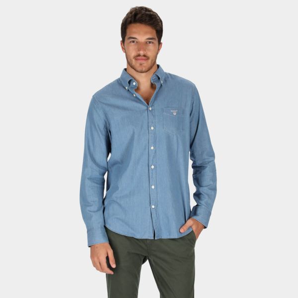 Gant 3040520-980 Regular Indigo Button Down Denim Shirt Light Blue