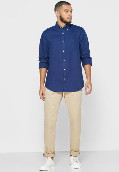 Gant 3012420-405 Regular Linen Button Down Shirt NAVY BLUE