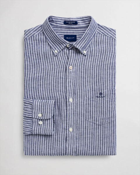 Gant 3012520-423 Regular Striped Linen Button Down Shirt EVENING BLUE