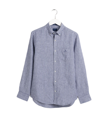 Gant 3012520-423 Regular Striped Linen Button Down Shirt EVENING BLUE