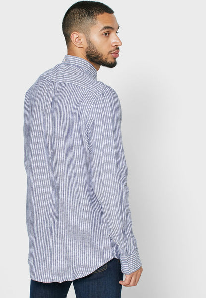 Gant 3012520-423 Regular Striped Linen Button Down Shirt EVENING BLUE