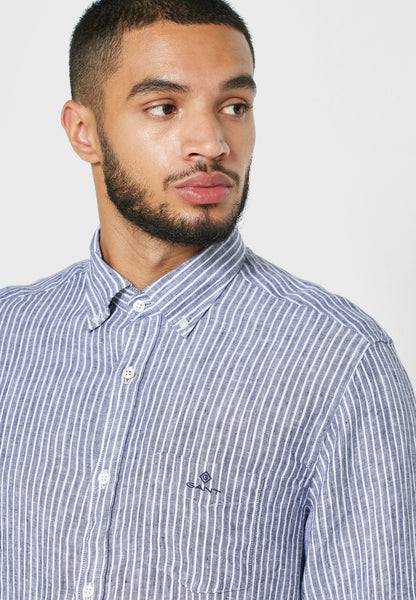 Gant 3012520-423 Regular Striped Linen Button Down Shirt EVENING BLUE