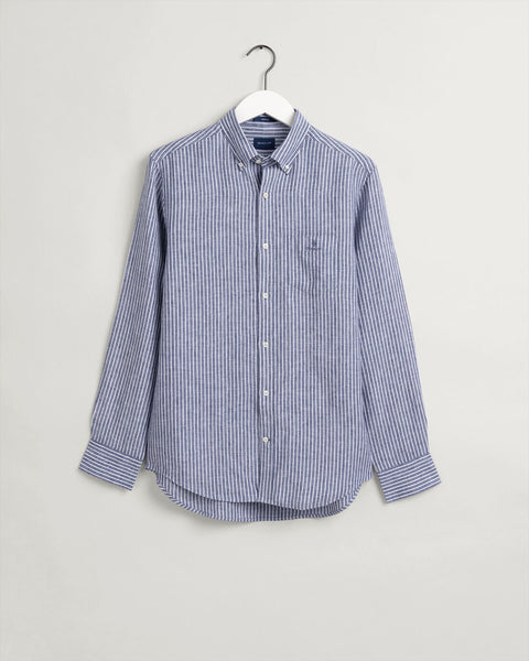 Gant 3012520-423 Regular Striped Linen Button Down Shirt EVENING BLUE