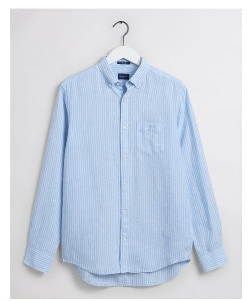 Gant 3012520-468 Regular Striped Linen Button Down Shirt CAPRI BLUE