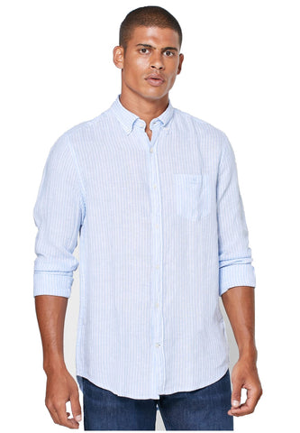 Gant 3012520-468 Regular Striped Linen Button Down Shirt CAPRI BLUE