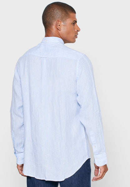 Gant 3012520-468 Regular Striped Linen Button Down Shirt CAPRI BLUE