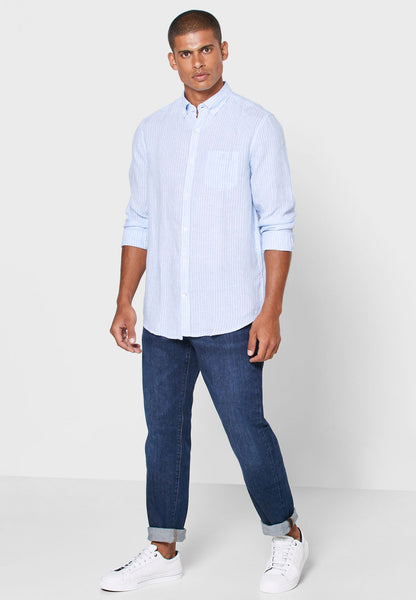 Gant 3012520-468 Regular Striped Linen Button Down Shirt CAPRI BLUE