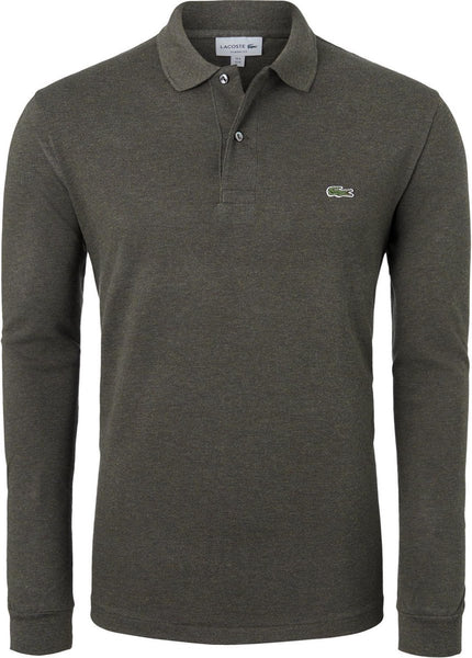Lacoste L1313-EL9 Polo Melange in Petit piqué Chiné Maniche Lunghe OLIVE BROWN