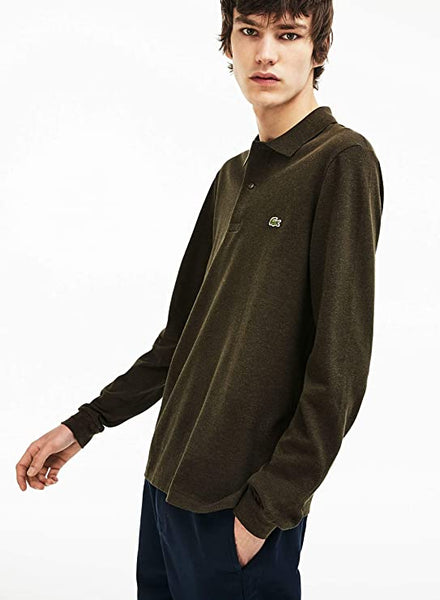 Lacoste L1313-EL9 Polo Melange in Petit piqué Chiné Maniche Lunghe OLIVE BROWN