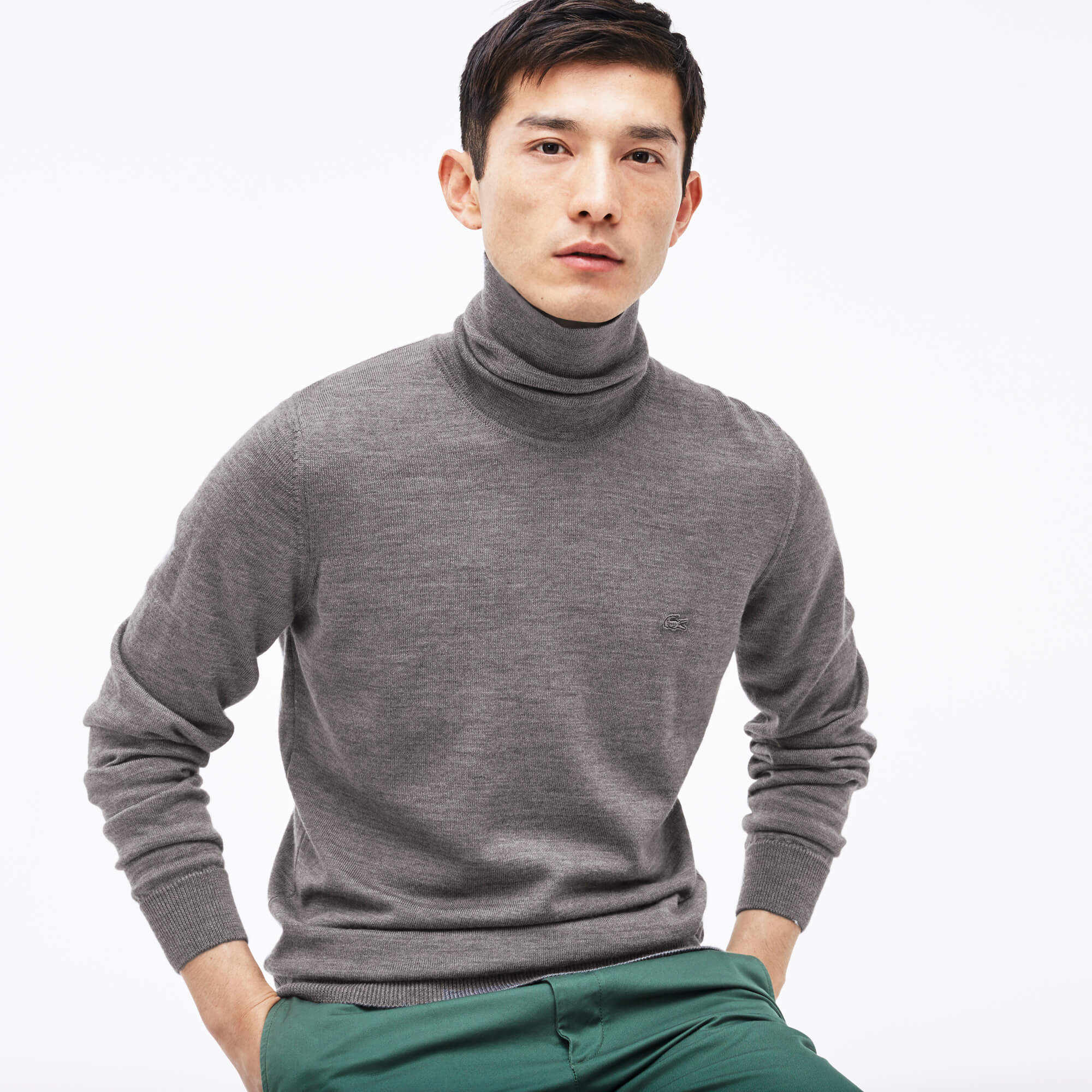 Lacoste AH2991 UWC Men s Turtleneck 100 Merino Wool Extrafine Silver TROVISO1883