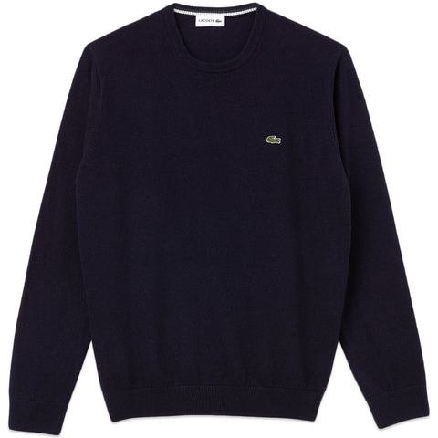 Lacoste AH0481-ASY Crewneck Pullover 100% Wool BLUE navy