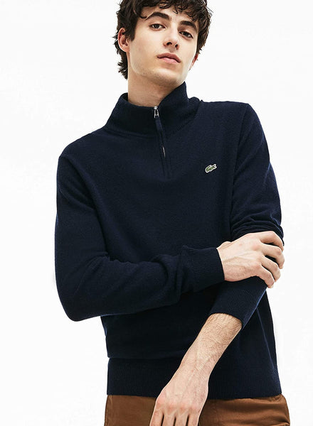 Lacoste AH1682-ASY Pullover Half Zip 100%Lana BLU navy