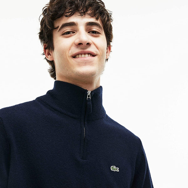 Lacoste AH1682-ASY Pullover Half Zip 100%Lana BLU navy