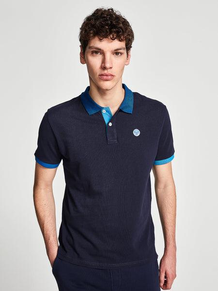 North Sails 692245-802 Contrast Pique' Polo Manica Corta BLU Navy