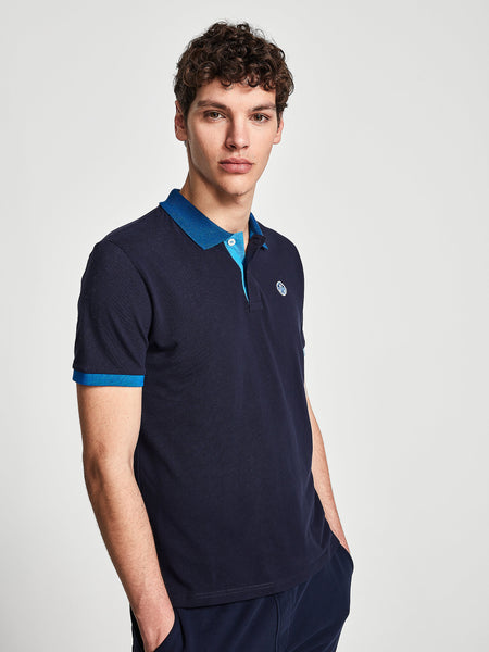 North Sails 692245-802 Contrast Pique' Polo Manica Corta BLU Navy