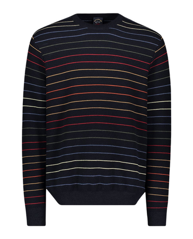 Paul &amp; Shark 11311044-173 Multicolor Striped Crew Neck Sweater With Iconic Badge NAVY BLUE