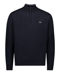 Paul &amp; Shark 14311148-050 Half-zip Merino Wool Pullover with Embroidered Shark NAVY BLUE