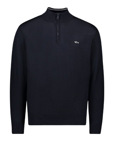 Paul &amp; Shark 14311148-050 Half-zip Merino Wool Pullover with Embroidered Shark NAVY BLUE
