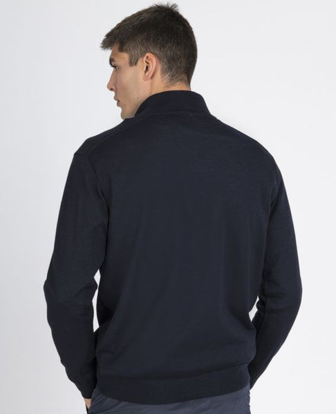 Paul &amp; Shark 14311148-050 Half-zip Merino Wool Pullover with Embroidered Shark NAVY BLUE