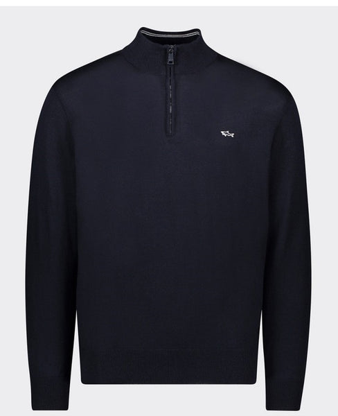 Paul &amp; Shark 14311148-050 Half-zip Merino Wool Pullover with Embroidered Shark NAVY BLUE
