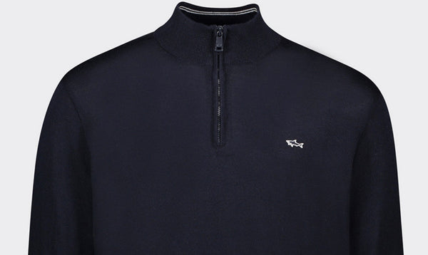Paul &amp; Shark 14311148-050 Half-zip Merino Wool Pullover with Embroidered Shark NAVY BLUE