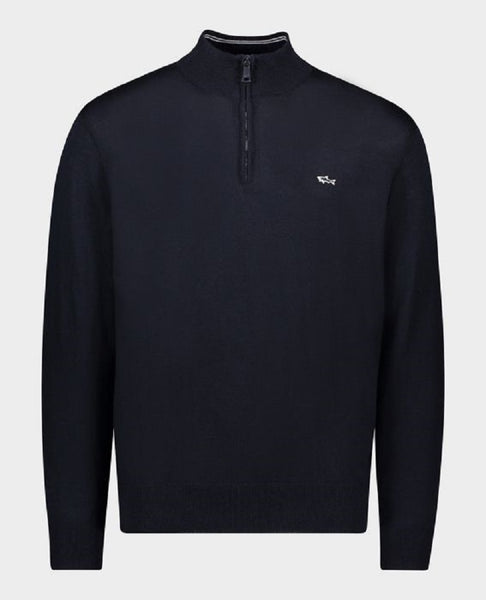 Paul &amp; Shark 14311148-050 Half-zip Merino Wool Pullover with Embroidered Shark NAVY BLUE