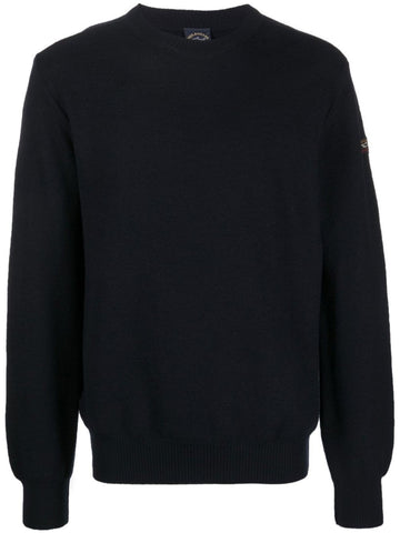 Paul &amp; Shark 12311300-050 Pique' Merino Wool Crew Neck Pullover NAVY BLUE
