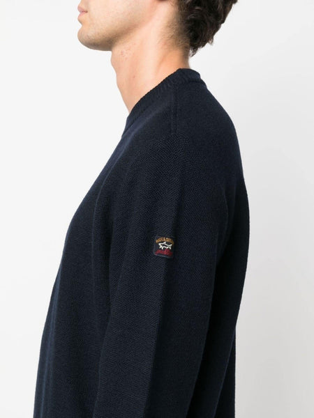 Paul & Shark 12311300-050 Pique' Merino Wool Crew Neck Pullover BLU NAVY