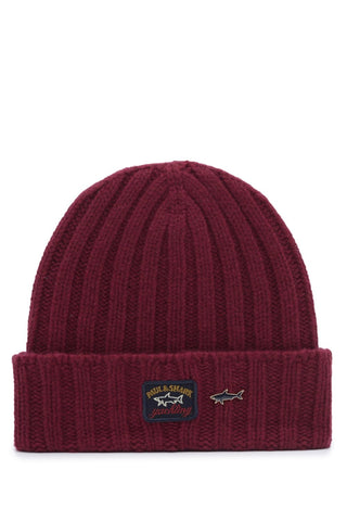Paul &amp; Shark 12317144-676 Merino Ribbed Knit Hat BORDEAUX