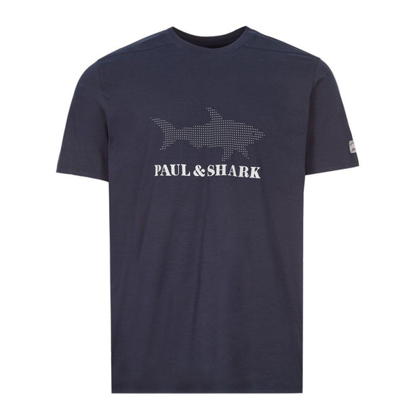 Paul & Shark 21411019-013 T-Shirt Crew Neck in cotone stretch con Logo stampato reflex BLU Navy