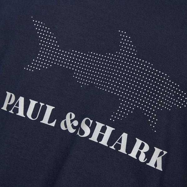 Paul & Shark 21411019-013 T-Shirt Crew Neck in cotone stretch con Logo stampato reflex BLU Navy