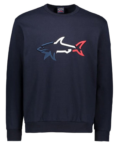 Paul &amp; Shark 21411851-013 Cotton Sweatshirt with Shark 3D Embroidery Navy BLUE