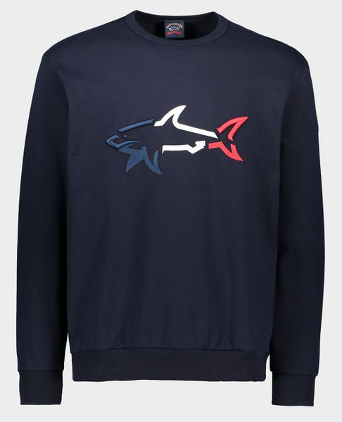 Paul &amp; Shark 21411851-013 Cotton Sweatshirt with Shark 3D Embroidery Navy BLUE
