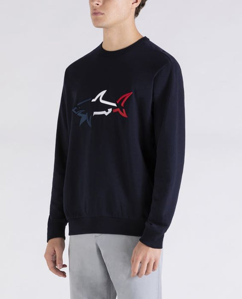 Paul &amp; Shark 21411851-013 Cotton Sweatshirt with Shark 3D Embroidery Navy BLUE