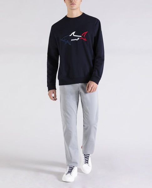 Paul &amp; Shark 21411851-013 Cotton Sweatshirt with Shark 3D Embroidery Navy BLUE
