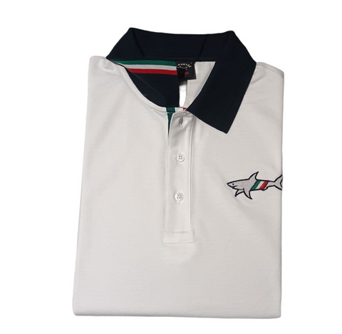 Paul &amp; Shark 23411213-010 Polo Piquet Big Shark Logo WHITE Italy Limited Edition