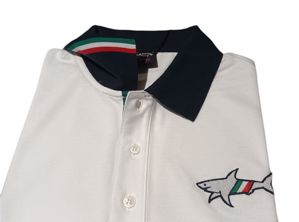 Paul & Shark 23411213-010 Polo Piquet Big Shark Logo WHITE Italy Limited Edition