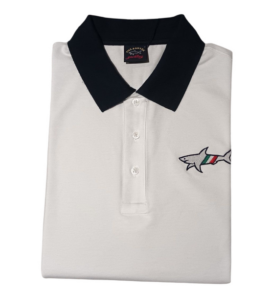 Paul & Shark 23411213-010 Polo Piquet Big Shark Logo WHITE Italy Limited Edition