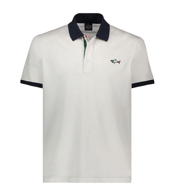 Paul & Shark 23411213-010 Polo Piquet Big Shark Logo WHITE Italy Limited Edition