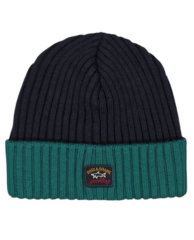 Paul &amp; Shark COP1054-412 Wool Ribbed Hat BLUE/GREEN