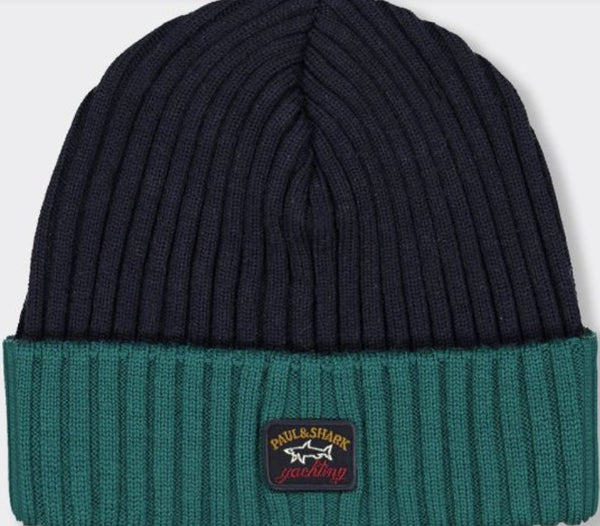 Paul &amp; Shark COP1054-412 Wool Ribbed Hat BLUE/GREEN