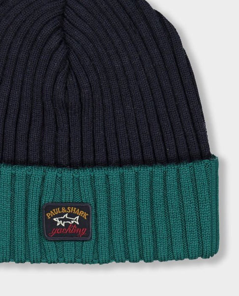 Paul &amp; Shark COP1054-412 Wool Ribbed Hat BLUE/GREEN
