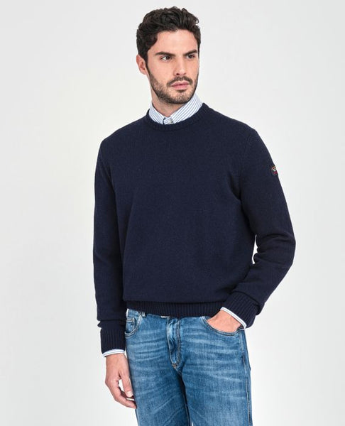 Paul &amp; Shark COP1061-752 NAVY BLUE Shetland Crew Neck Pullover